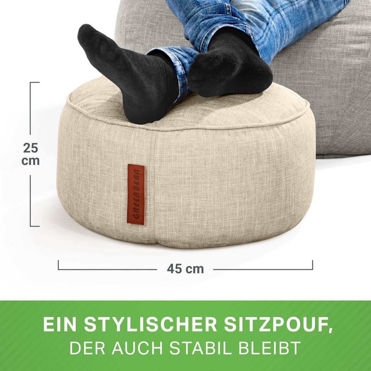 Groene Bonen Zitzak Kruk 45x25cm met EPS-korrelvulling - Voetenbank Voetkussen Zitpoef voor Zitzakken - Vloerkussen voor Kinderen en Volwassenen - Voetsteun Zitkussen Kruk Zand