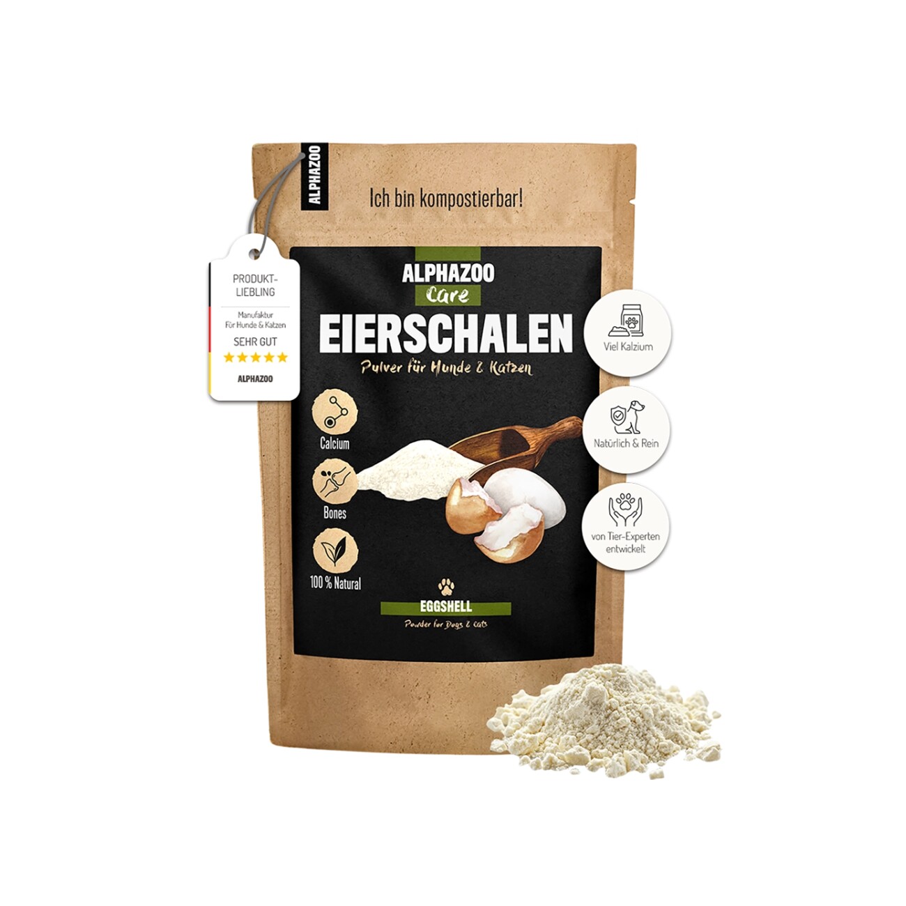 ALPHAZOO Eierschalen-Pulver für Hunde und Katzen 300 g