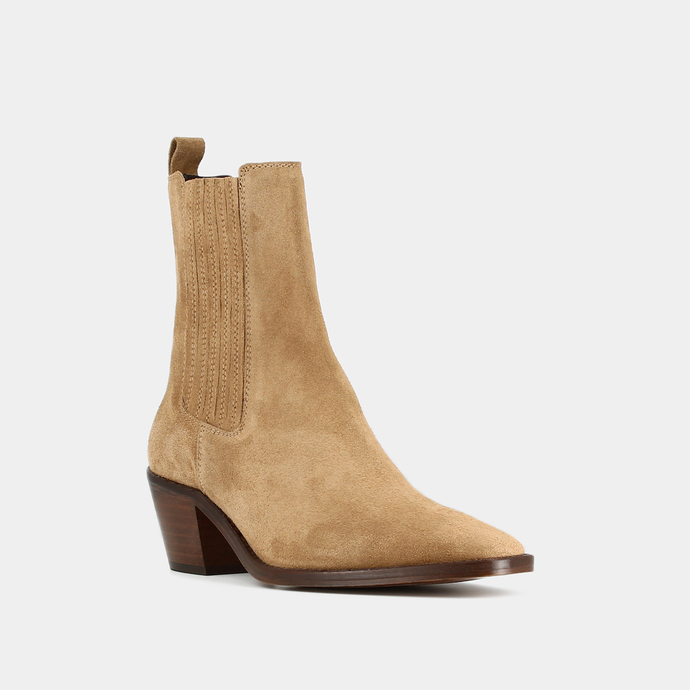 Bottines à talons et fronces  en croute taupe