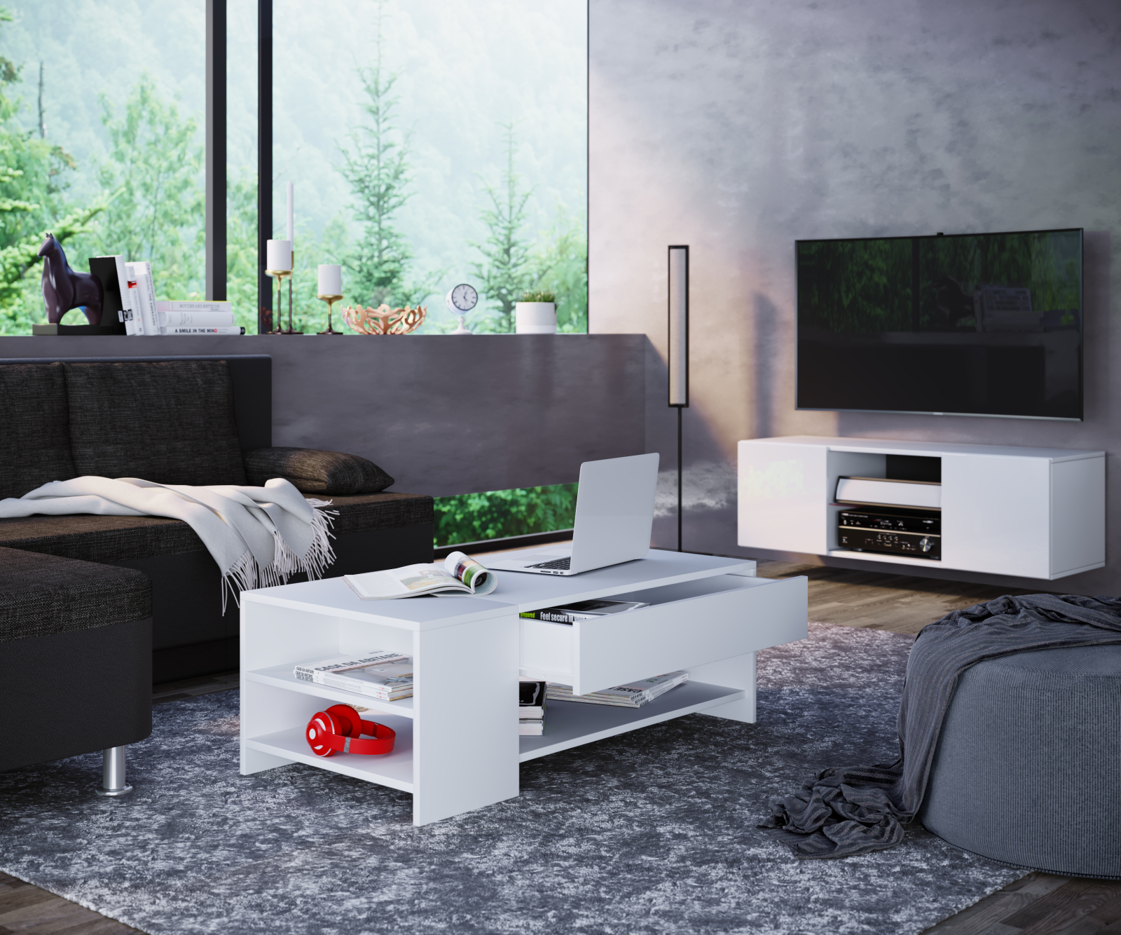 Couchtisch TINDUS - weiß - mit Schublade