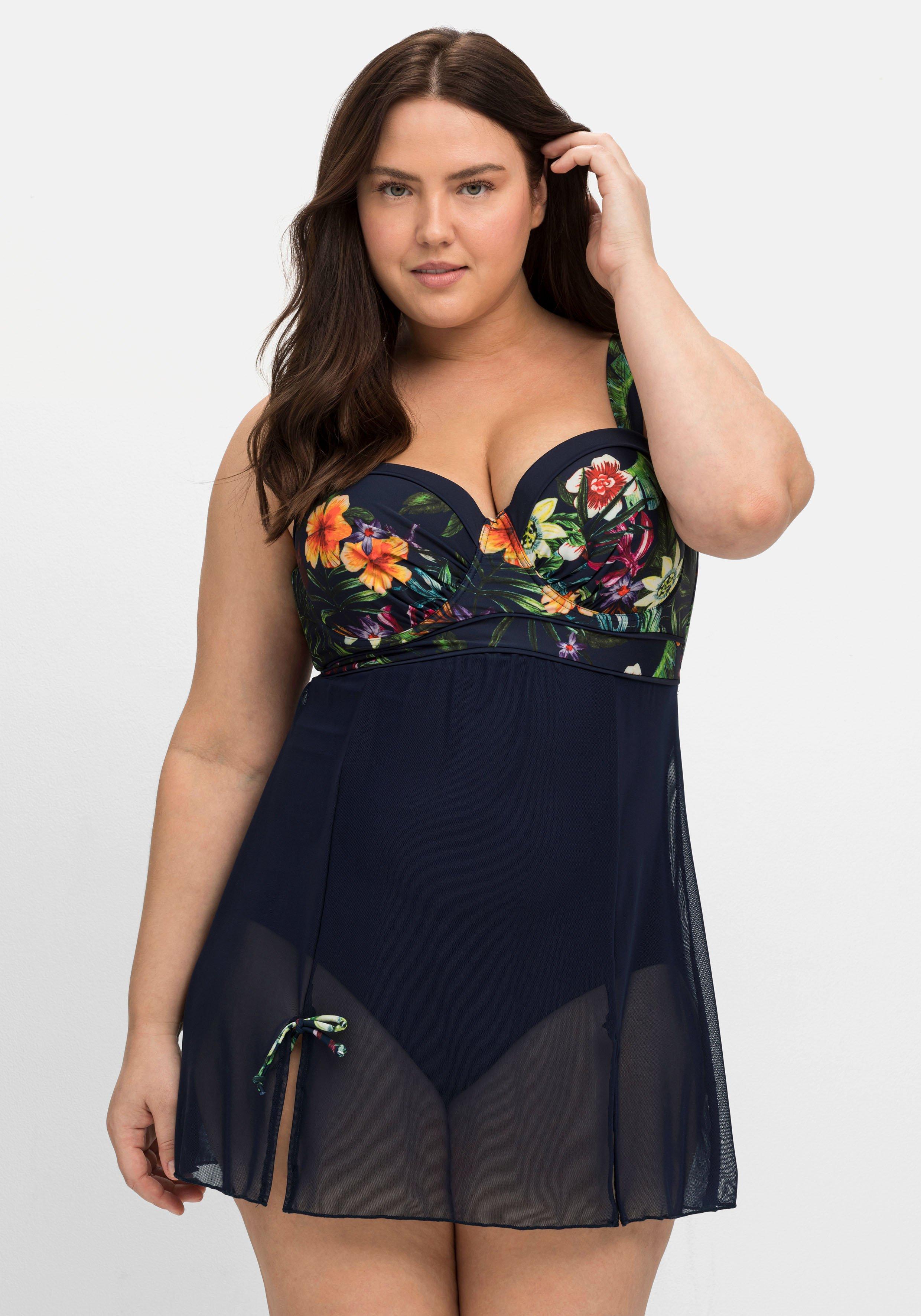 Badekleid mit transparentem Mesh-Rock