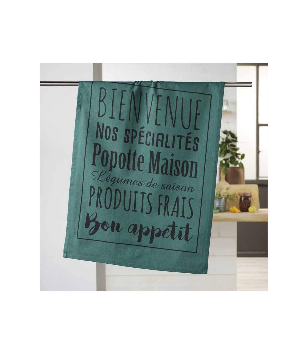 Torchon de Cuisine Imprimé Popote 50x70cm Émeraude
