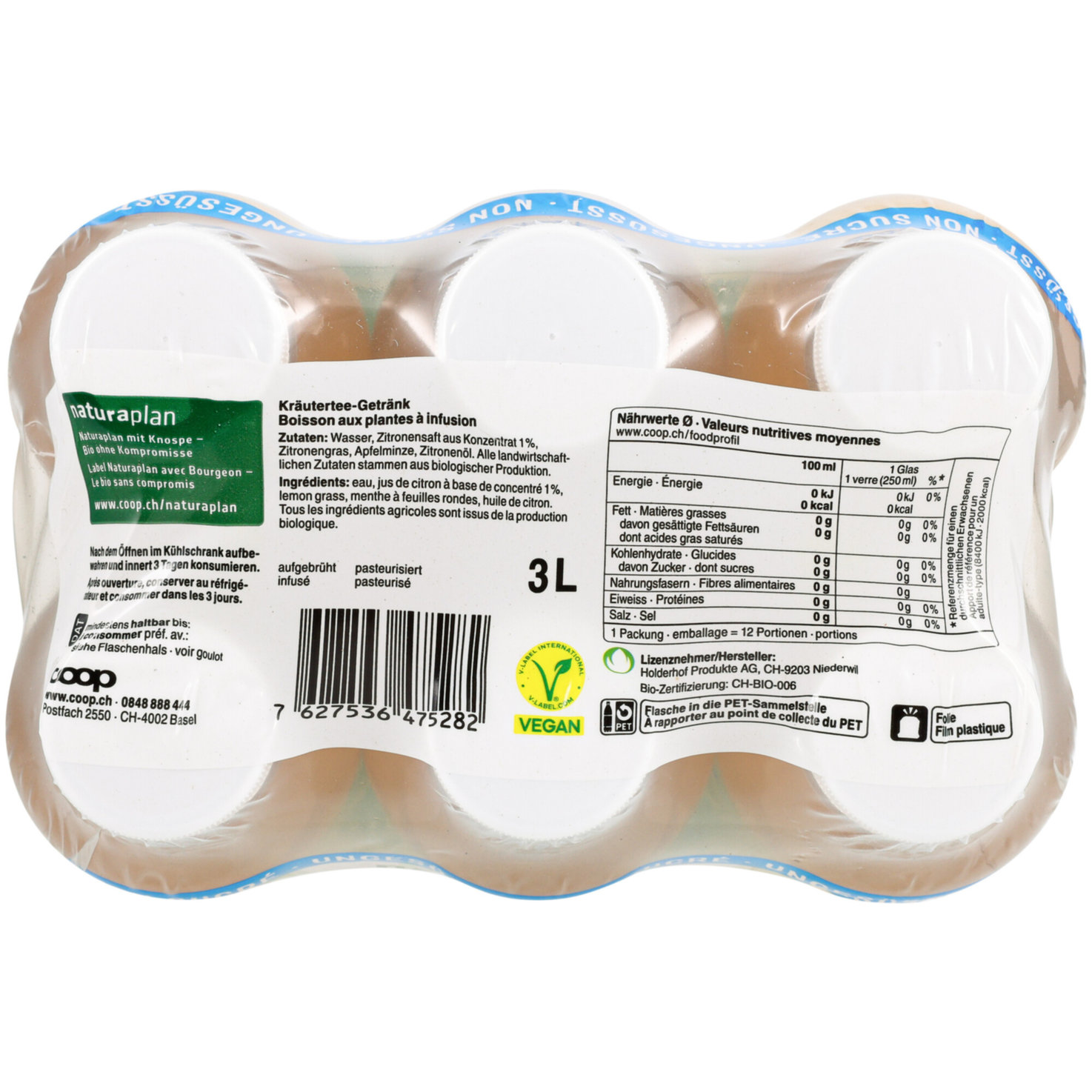 Naturaplan Mint Lemon Bio Herbal Tea ungesüsst 6x50CL -300cl