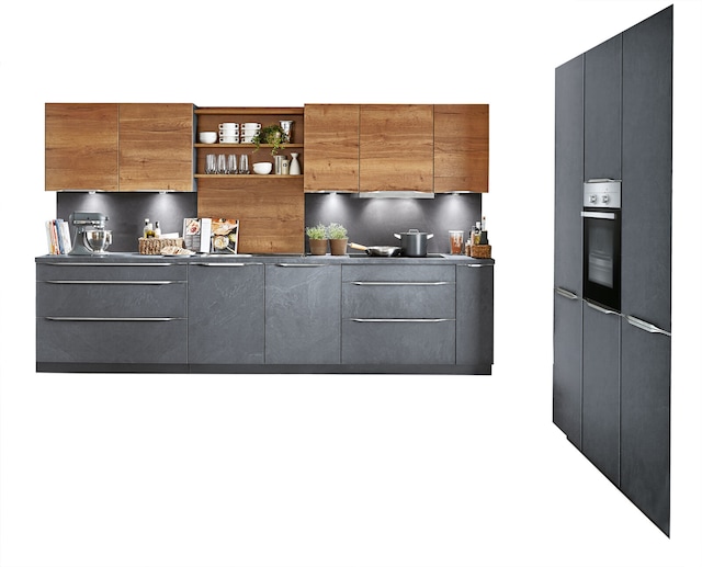 Küchenzeile Grauschiefer/Eiche Havanna Nachbildung 330 + 180 cm