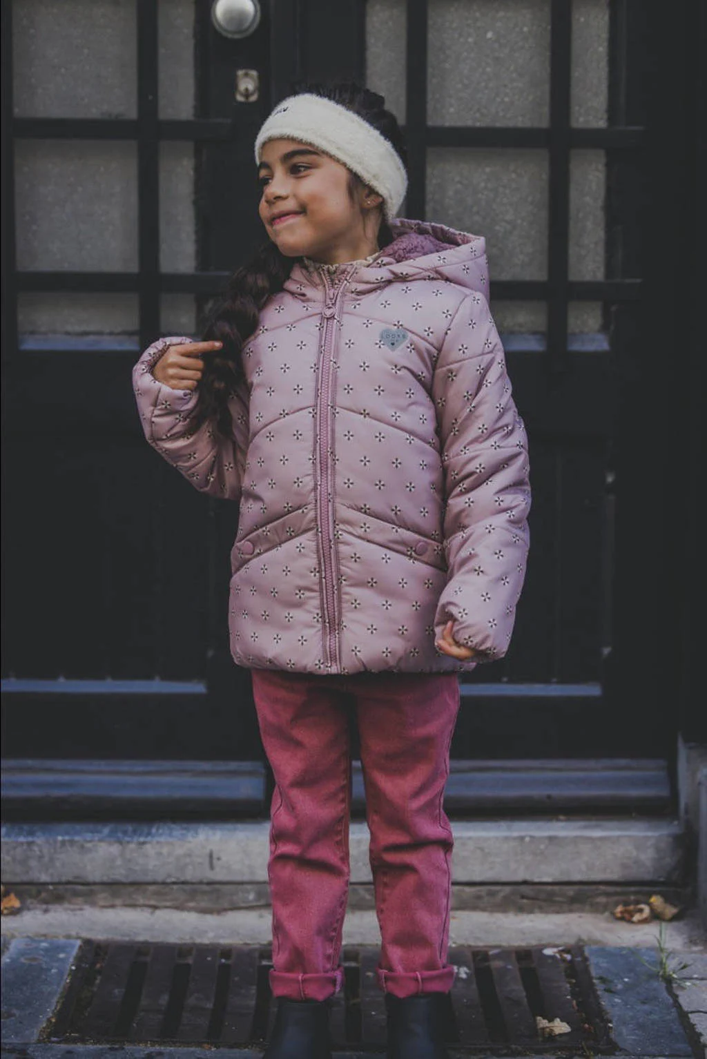 LOOXS gewatteerde winterjas met all over print roze