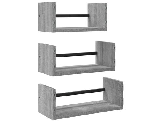 VIDAXL - Etagère murale Ensemble d'étagères murales avec barres 3 pcs sonoma gris