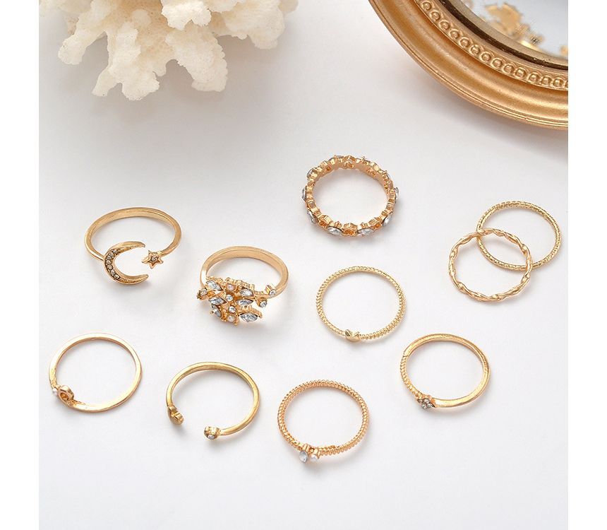 LIVSIA - Set van 10: Ring met strass-legering (verschillende ontwerpen)