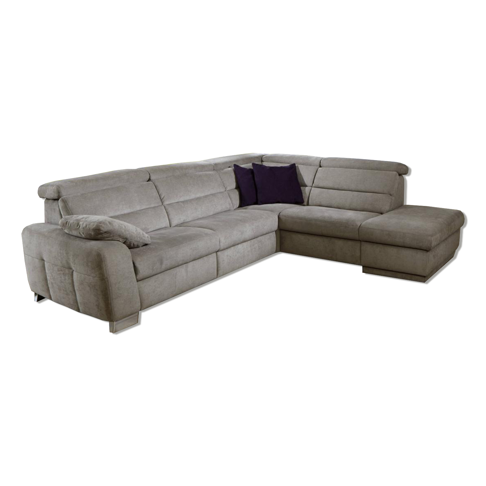 polsterpower Ecksofa - grau - mit Kopfpolsterverstellung - Recamiere rechts