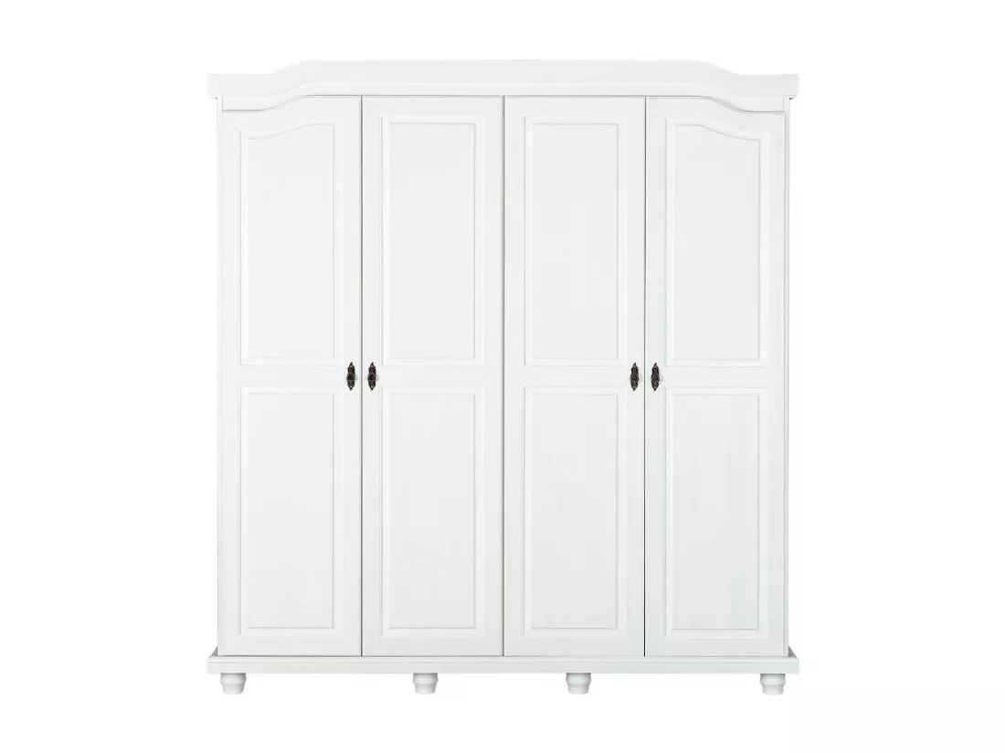 NEDER - Armoire 4 Portes Bois Massif Blanc