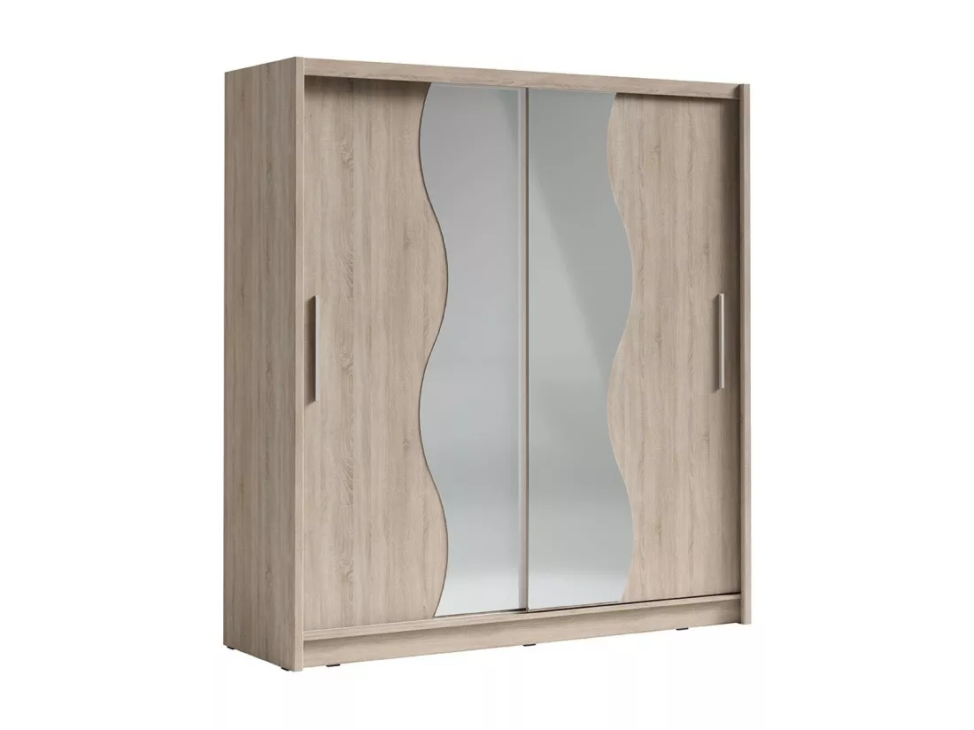 Armoire 2 portes coulissantes avec miroir 205 cm - chêne - Collection BAHIA