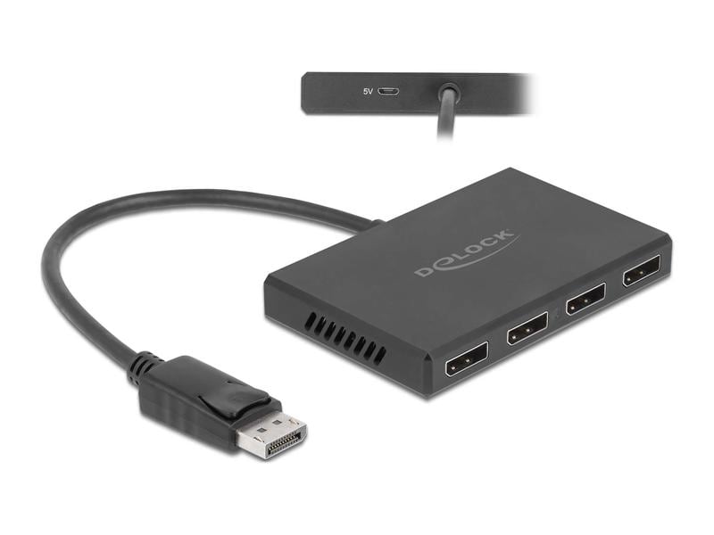 Delock 4-Port Signalsplitter Displayport, 4K/60Hz Delock DisplayPort 1.4 Splitter 1 x DisplayPort in zu 4 x DisplayPort out