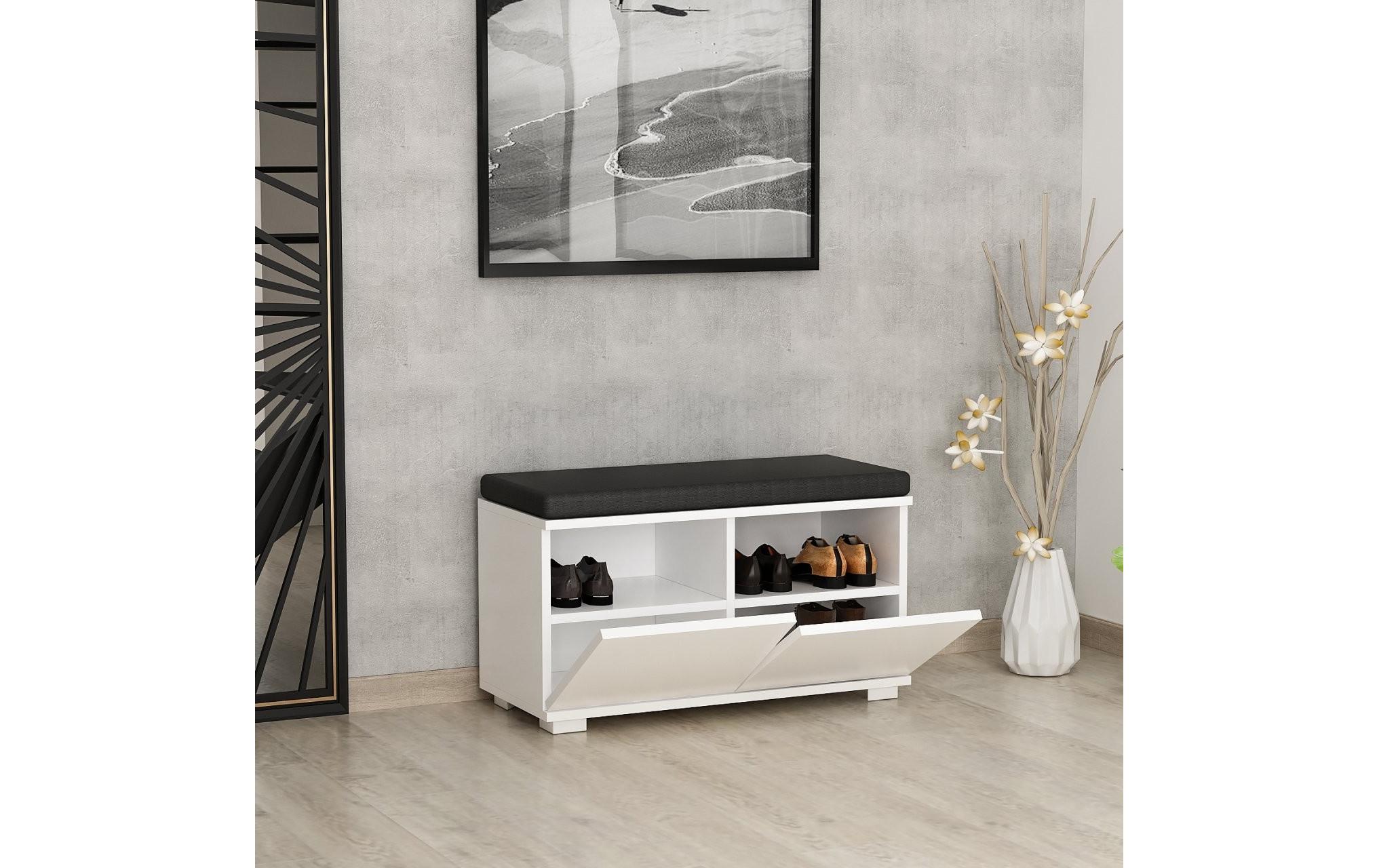 Schuhschrank Drago 80 x 42 x 35 cm, Weiss/Schwarz<br>Schuhbank