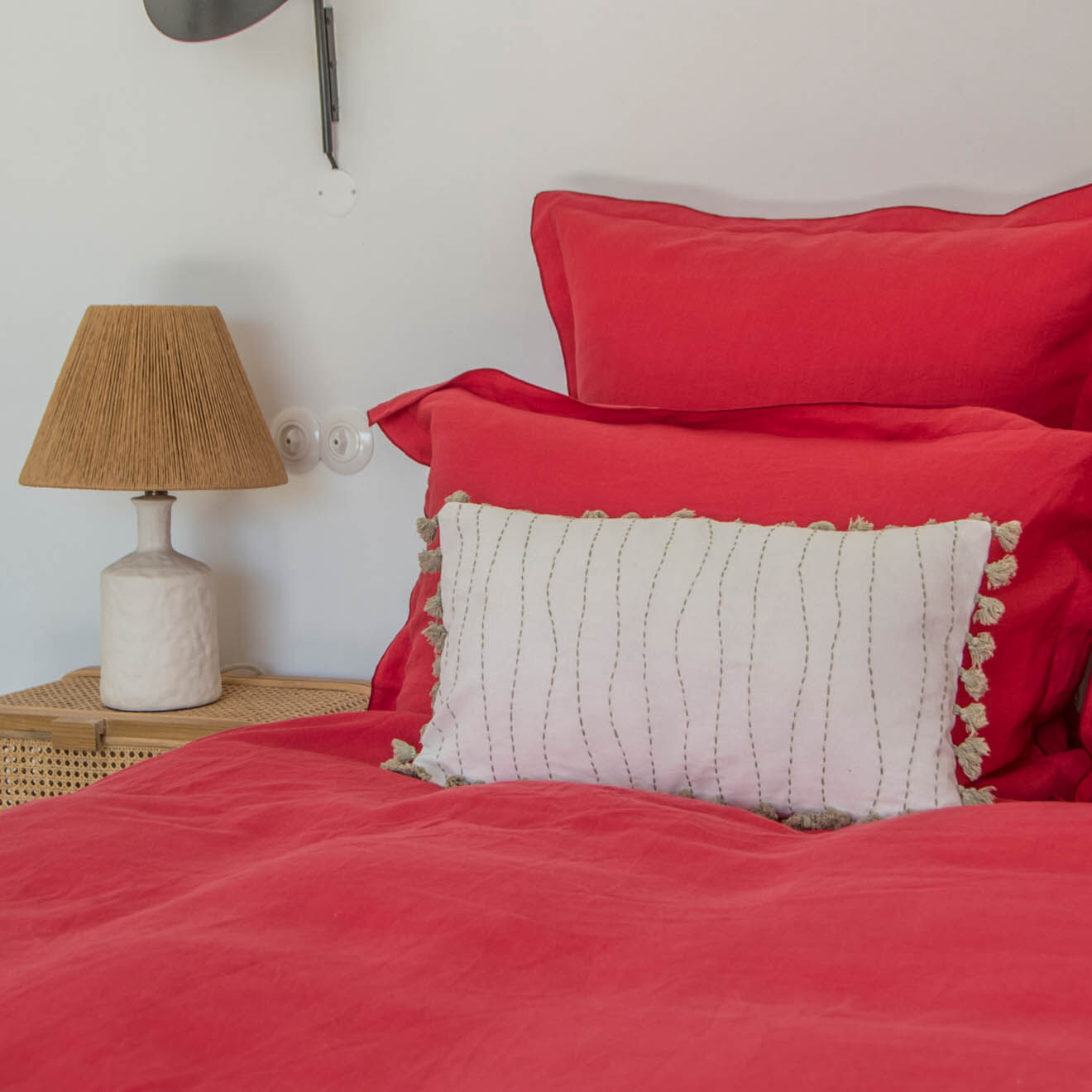 Febronie Home Drap plat 100% Lin Hortense framboise