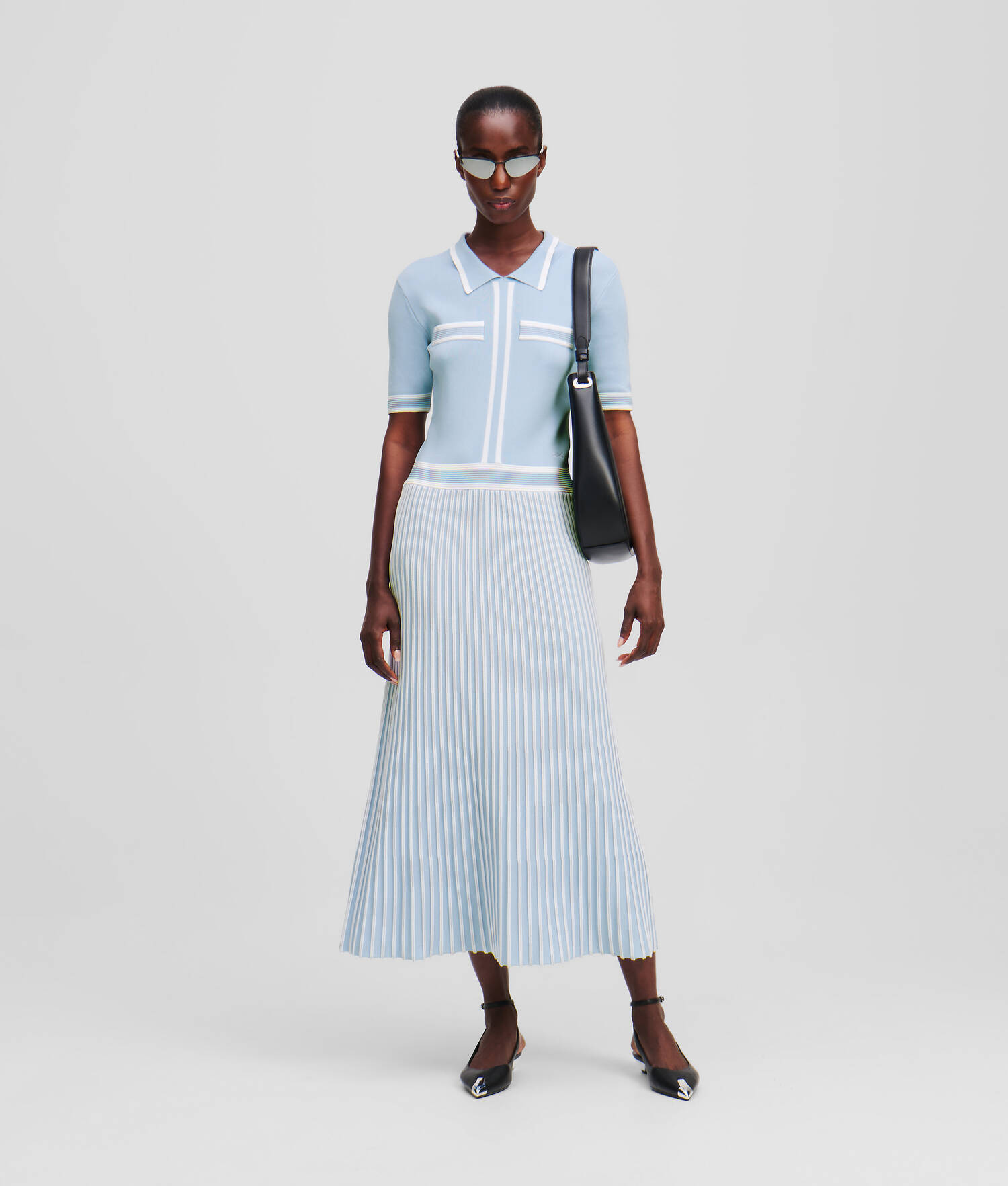 ROBE EN TRICOT PLISSÉE KARL ESSENTIAL - Bleu Kentucky-Pristine
