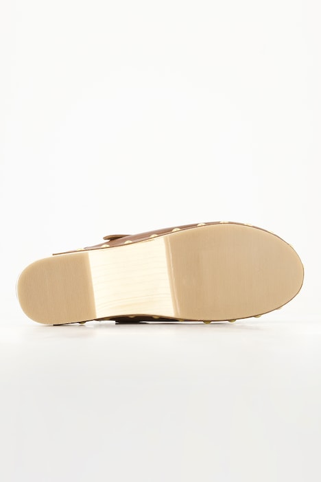 Clogs, Holzsohle, Nieten, Blockabsatz