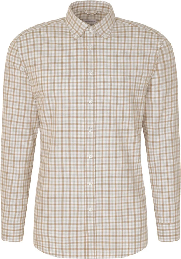 Seidensticker Flannel shirt Regular Long sleeve Button-Down-Collar Check Brown
