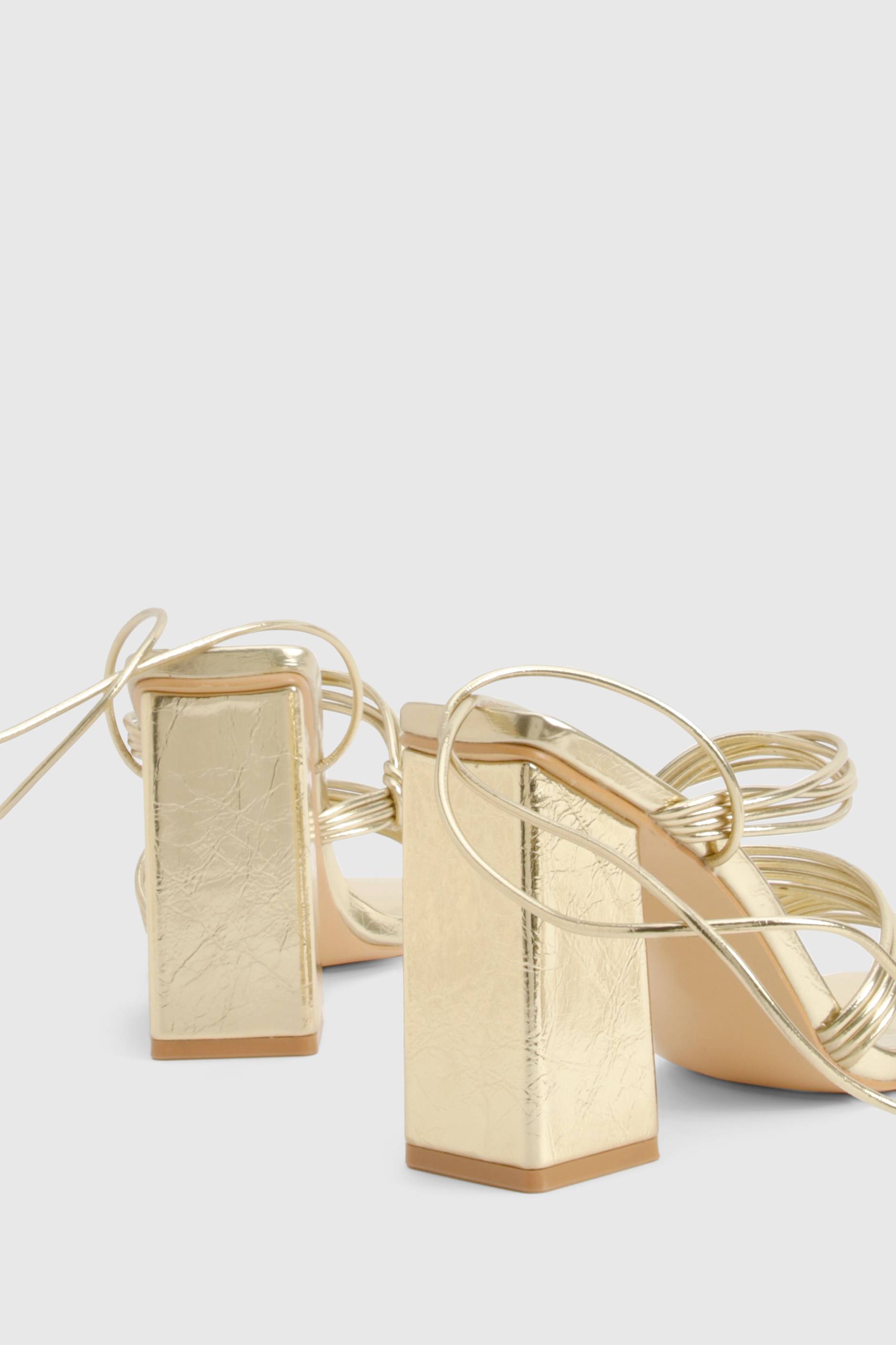 boohoo Metallic Multi Strap Tie Leg Block Heels