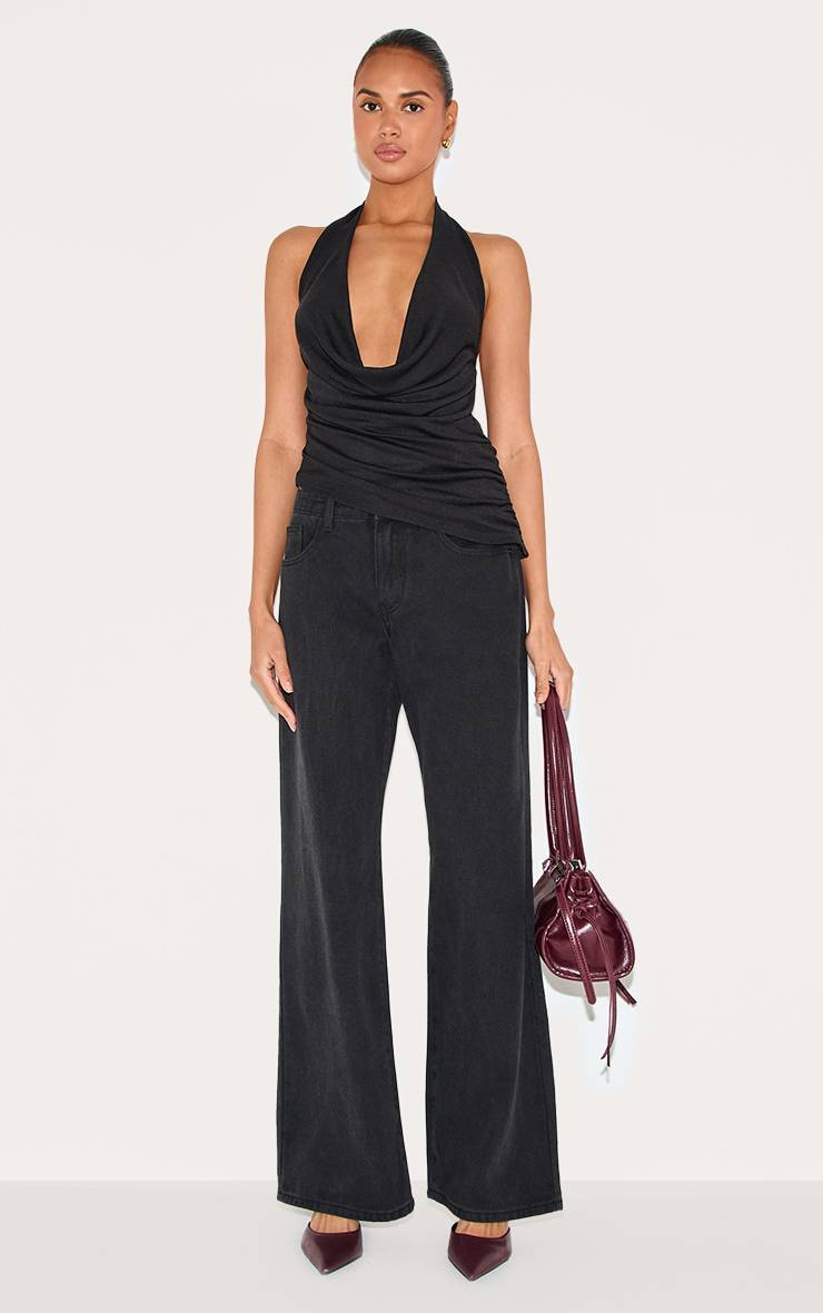 Noir Top Long En Mesh Effet Dévoré Col Bénitier