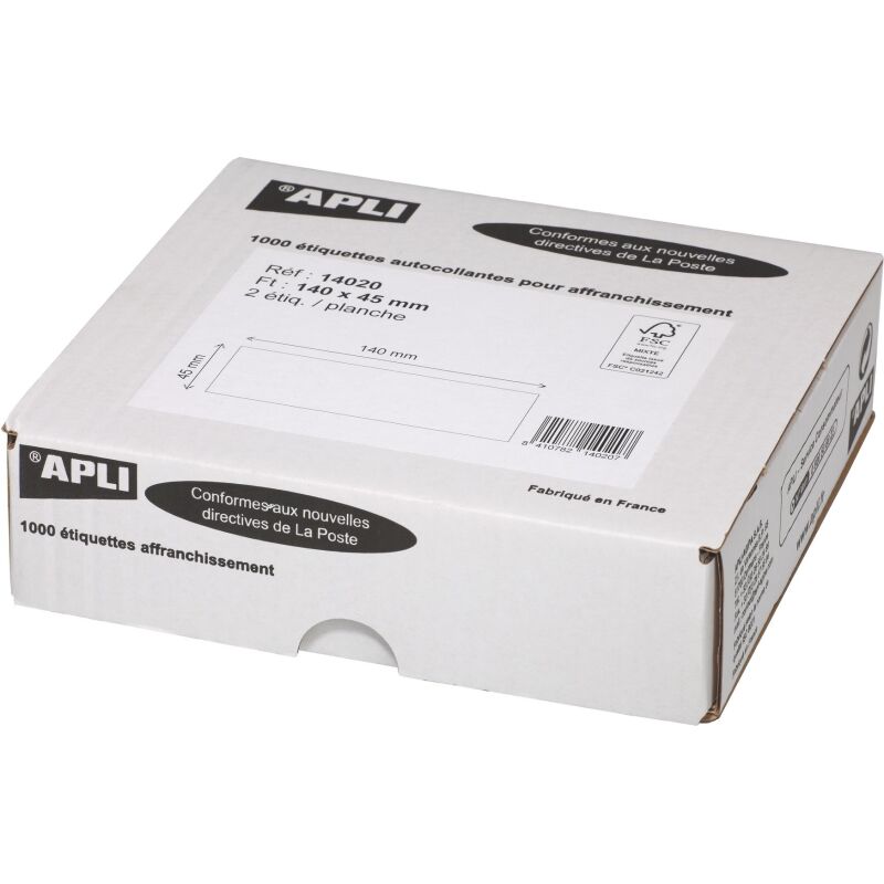 Etiquette affranchissement 2 de front 140 x 45 mm Apli Agipa blanche - Boîte de 1000