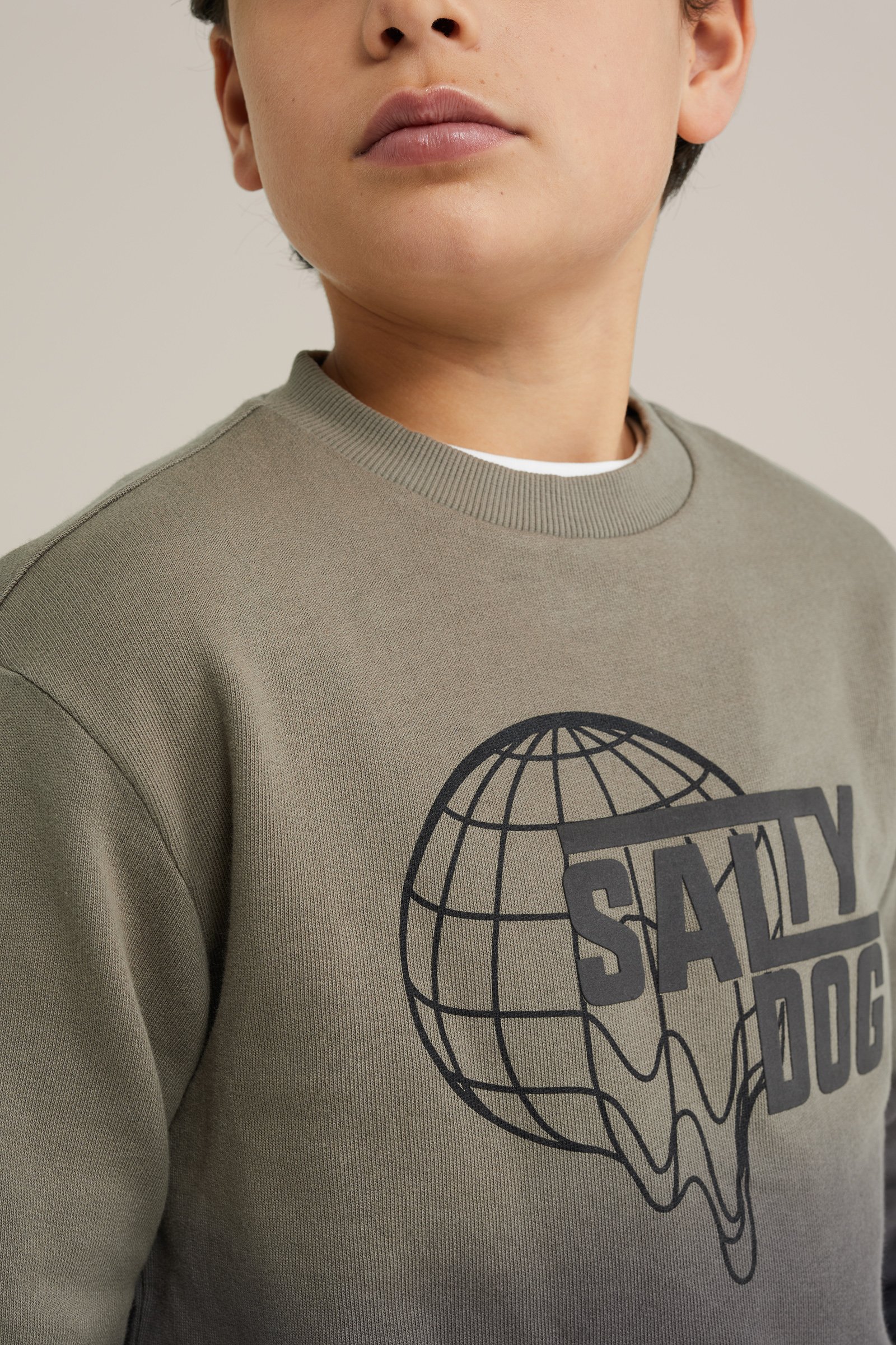 Jongens sweater met opdruk Salty Dog Donkergroen