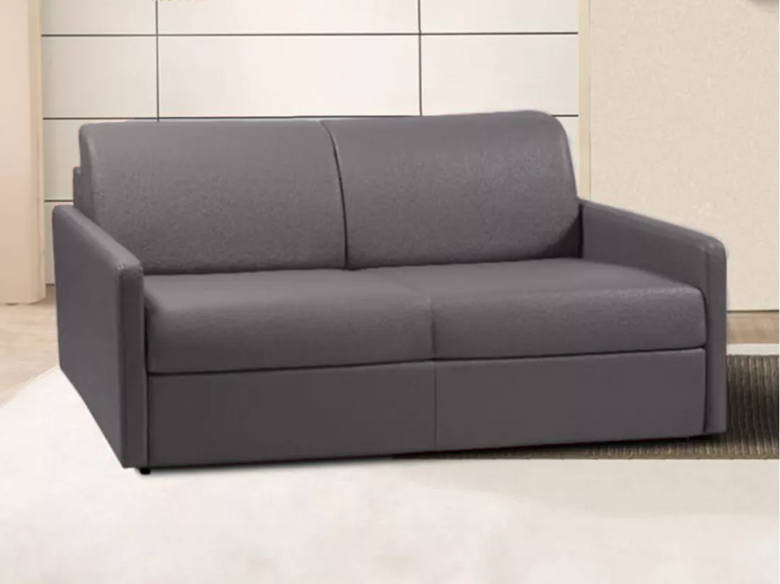 Canapé 3 places convertible express en simili gris - Couchage à lattes larges 140 cm - Matelas 14 cm CALIFE
