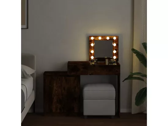 Coiffeuse avec LED chêne fumé 115x37x110,5 cm