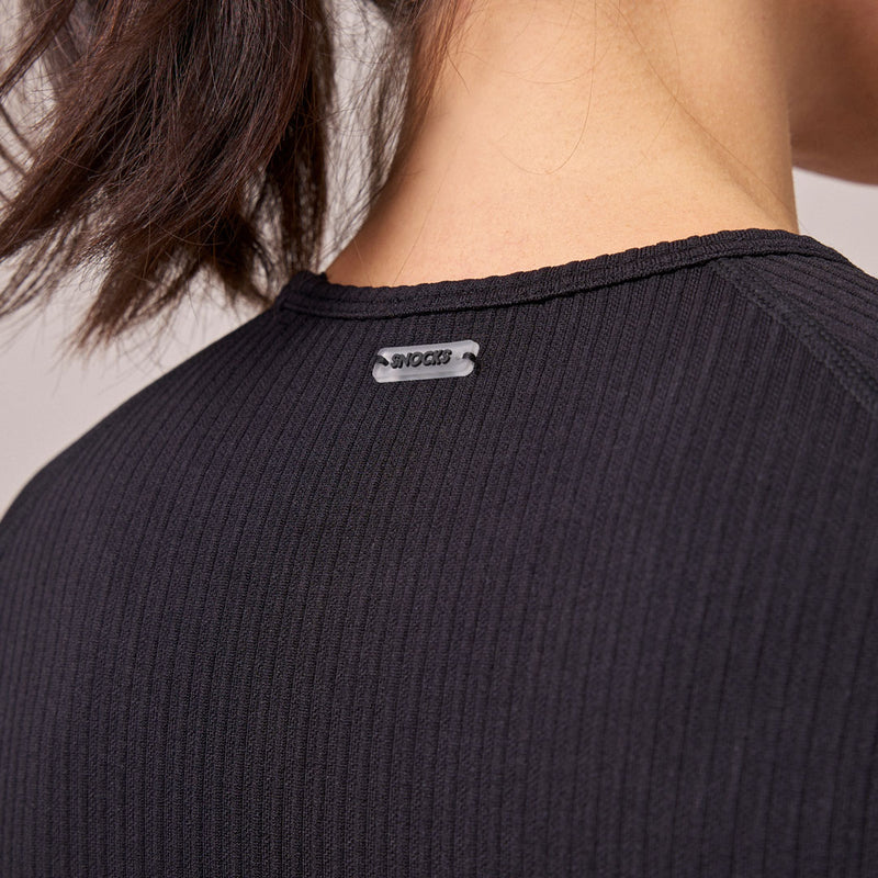 Geripptes Sportshirt langarm Damen aus recyceltem Polyamid Pastellgrün