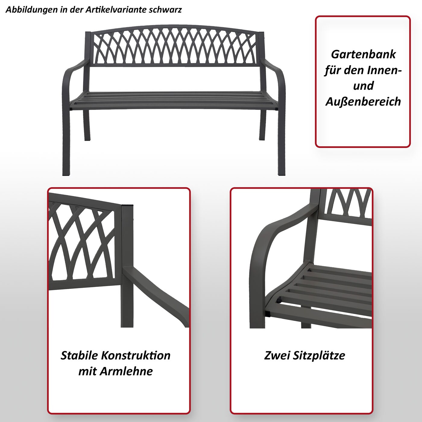Gartenbank MCW-F45, Bank Parkbank Sitzbank, 2-Sitzer pulverbeschichteter Stahl ~ weiß