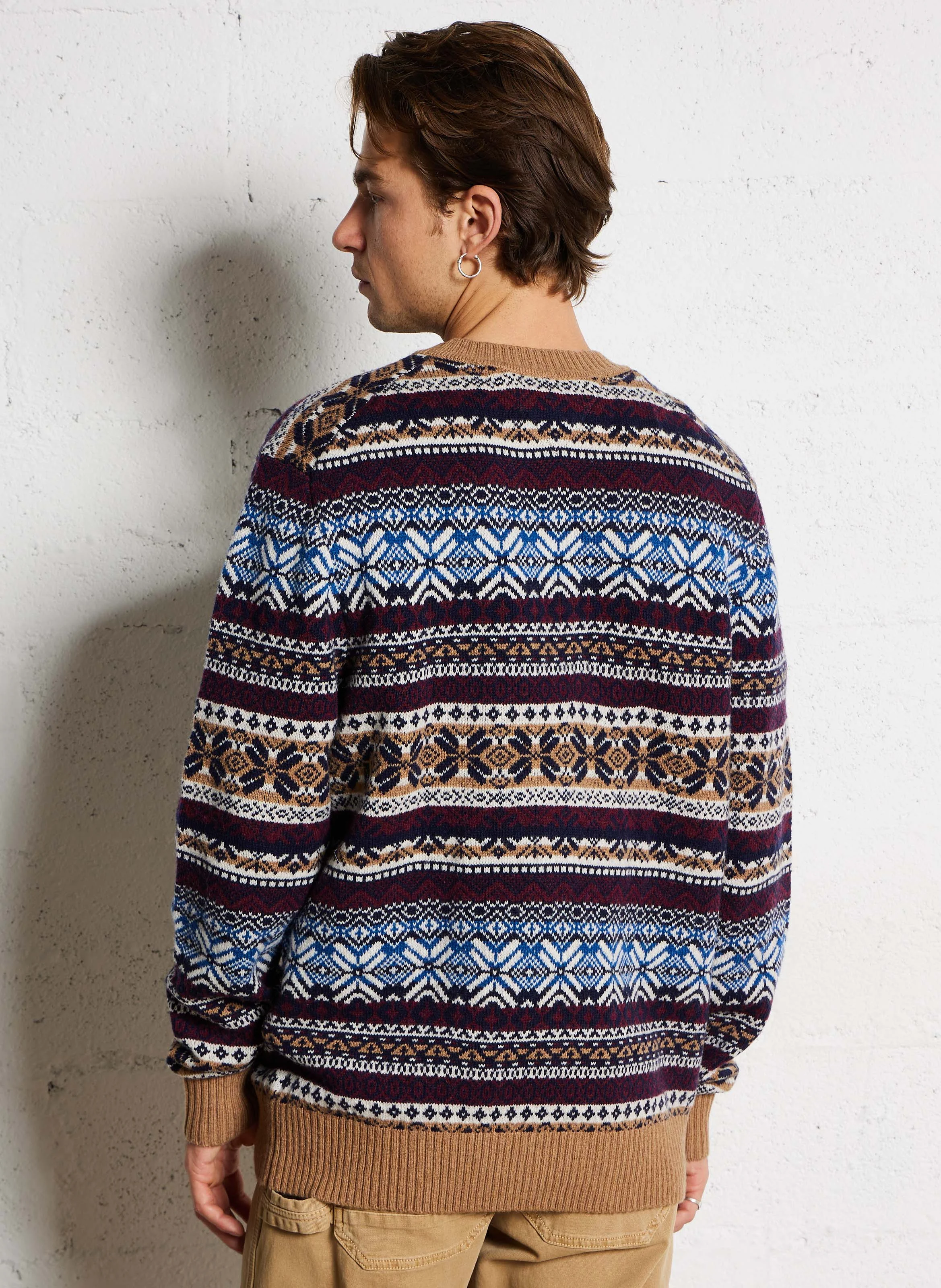 Pull droit col rond en laine mélangée | Marron