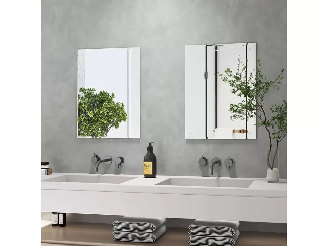 Miroir de Salle de Bain 60x45cm, Miroir Mural Rectangulaire avec Bord Poli, Miroir Maquillage