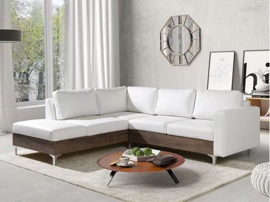 Canapé d'angle Providence 140, Blanc, 236x212x81cm
