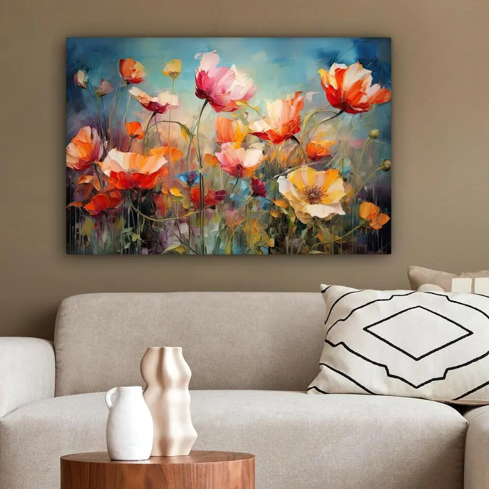 MuchoWow Canvas Schilderij 90x60cm Bloemen Watercolor Kunst