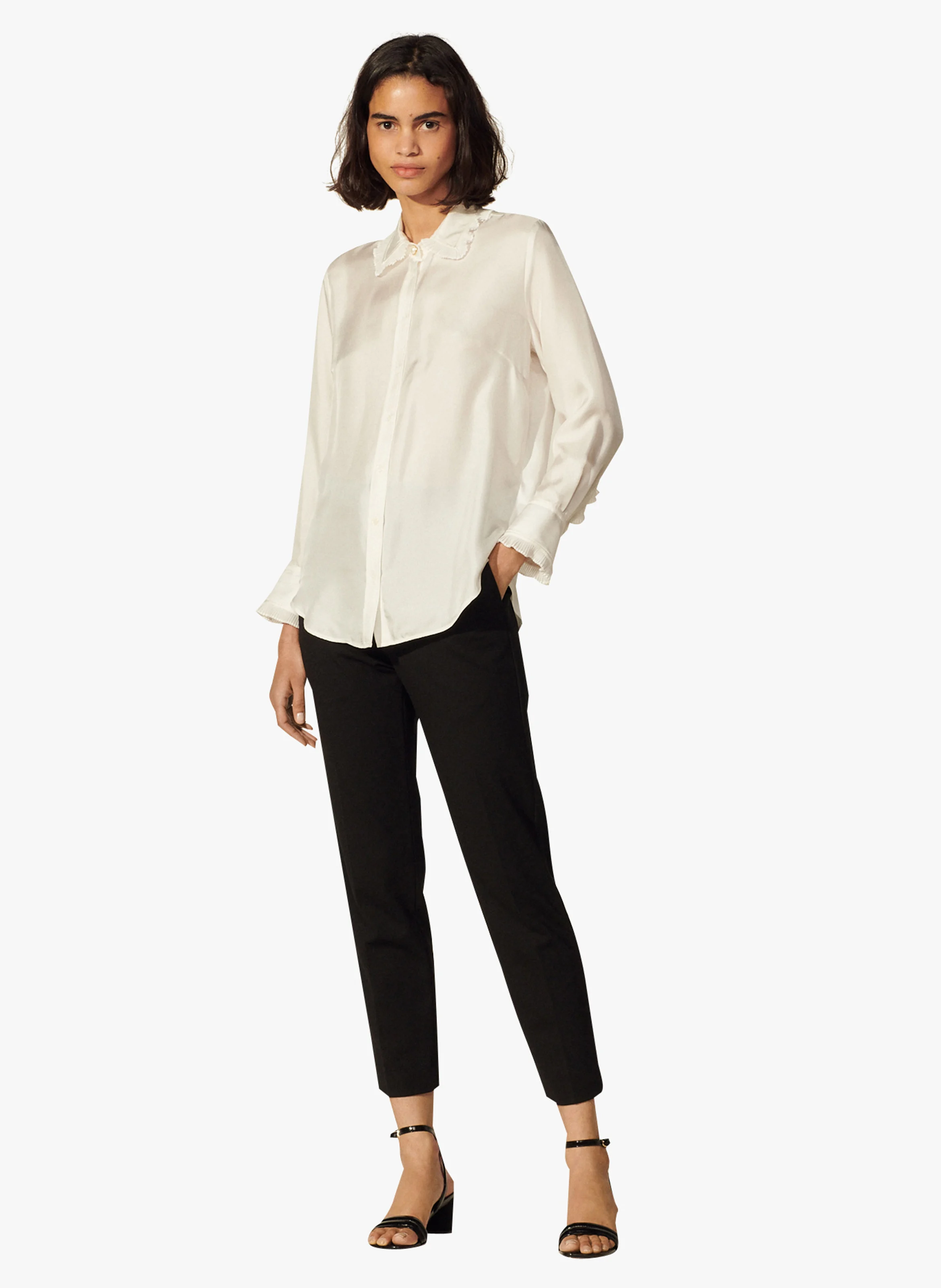 Chemise col classique en soie | Blanc