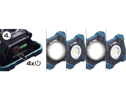 LUMAK PRO LED oplaadbare werklamp met 3-traps dimmer, 10W, 1000 lm, 6500 K daglichtwit, IP54, met 60 cm USB-C-kabel, 1,5-2 uur gebruiksduur