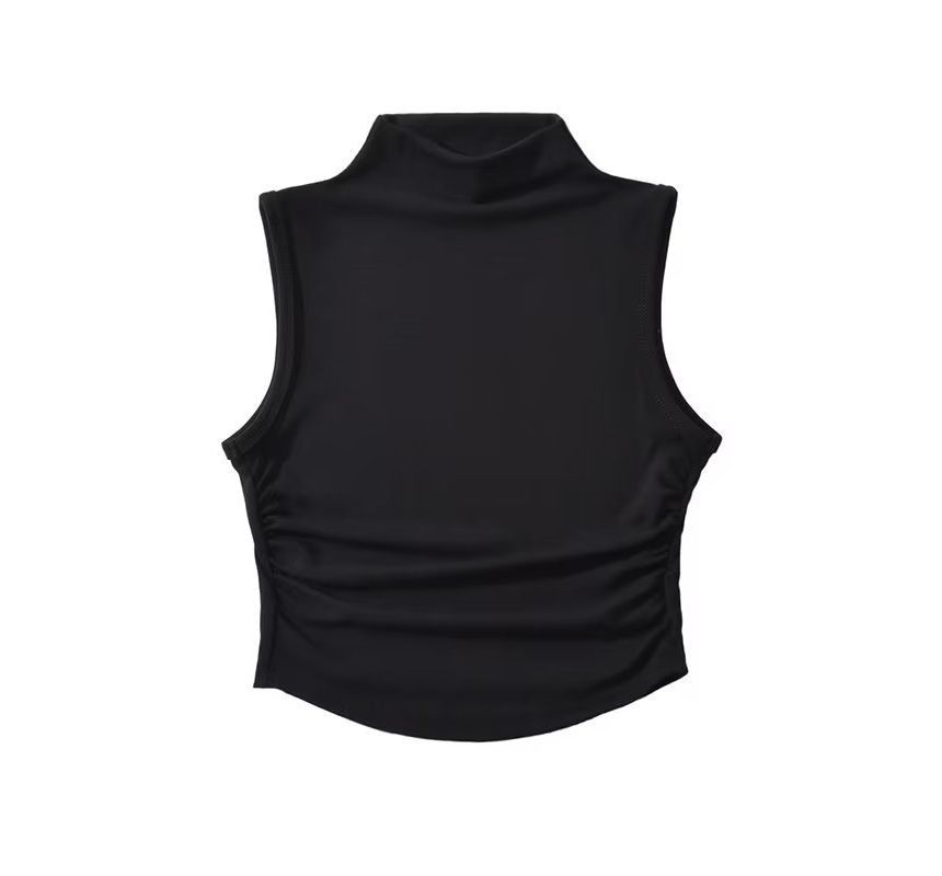 Morhan - Mouwloze crop top met geplooide hals en effen kleur