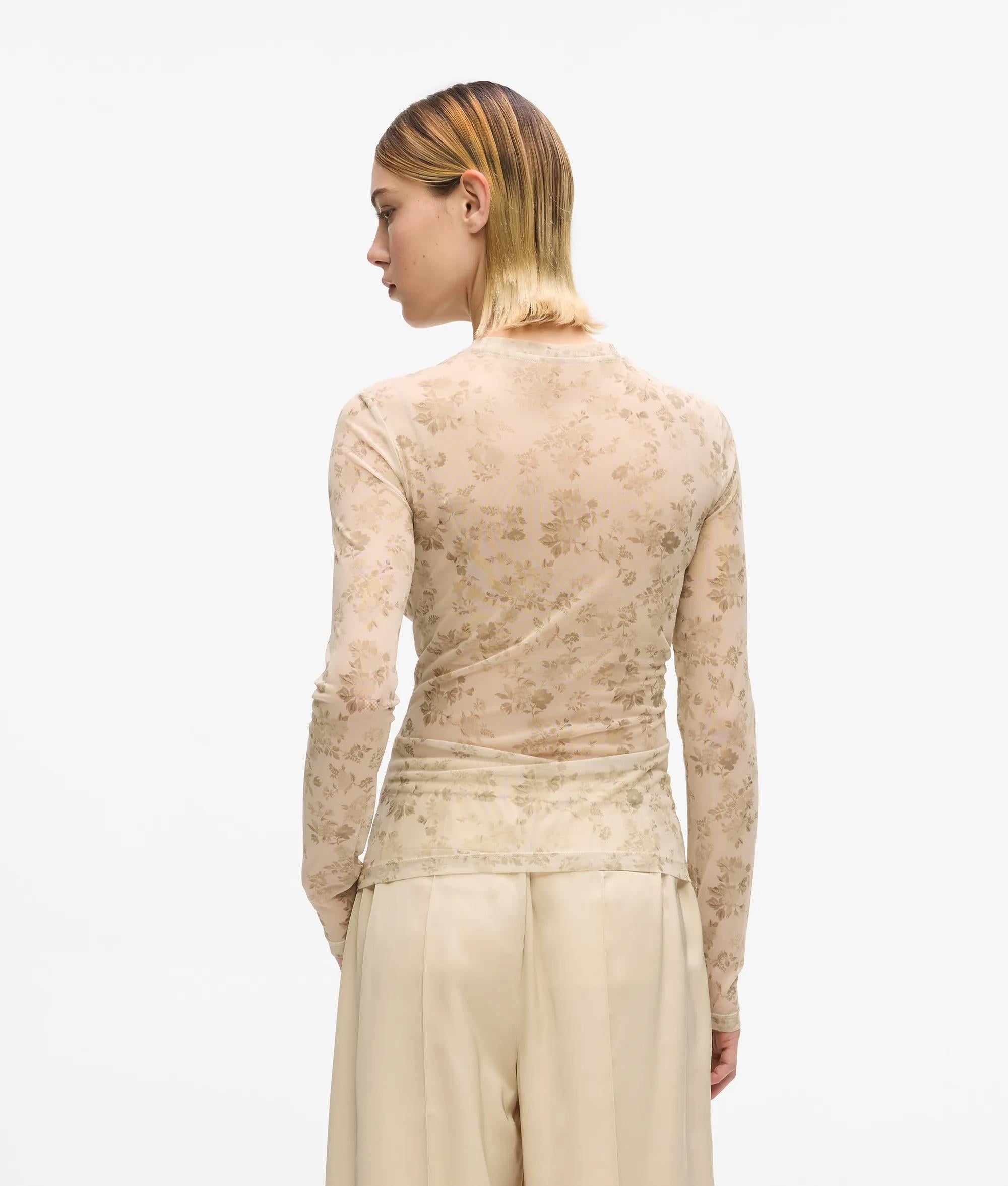 Gebloemd mesh t-shirt met lange mouwen