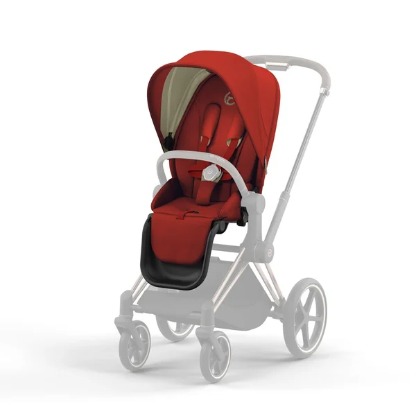 Carrinho de bebê Cybex Priam V4, cor dourada outono, com estrutura marrom cromada.