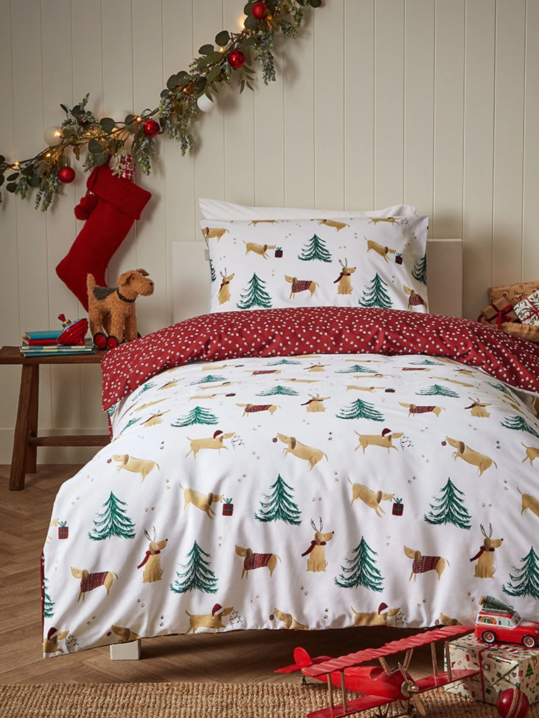 Vantona Kerstmis Honden Quilt Cover Set