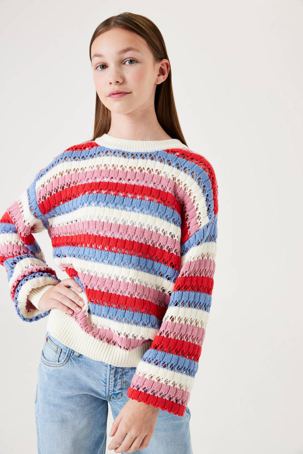Garcia gestreepte sweater wit/blauw/roze