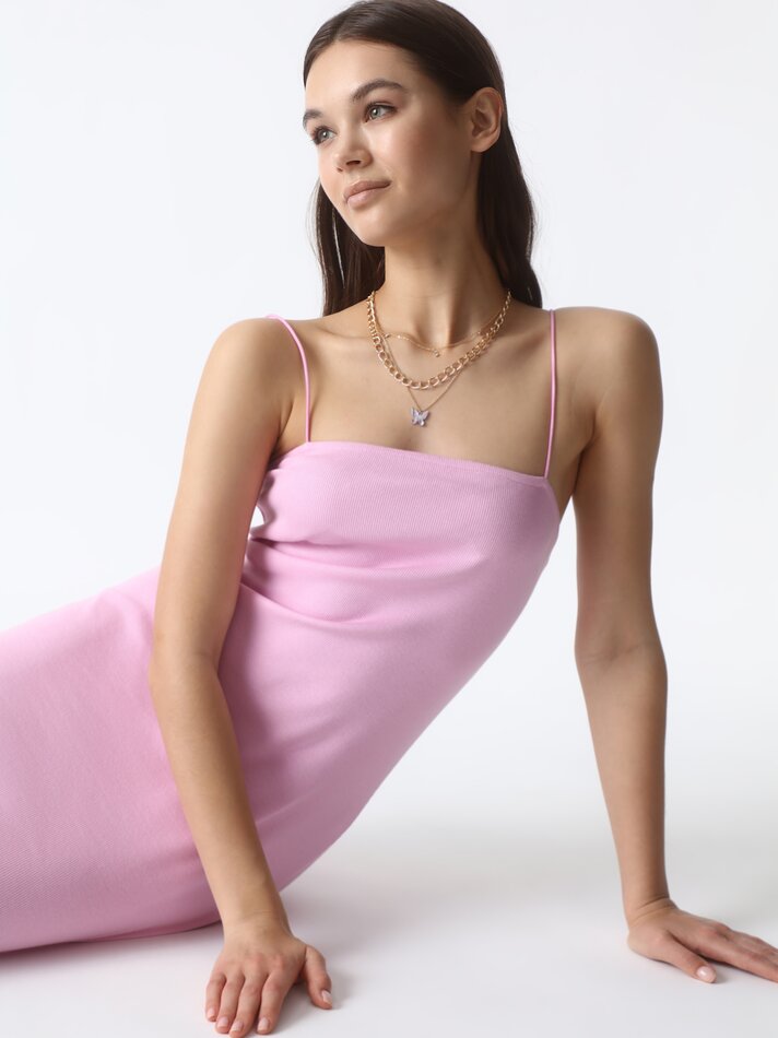 Vestido curto canelado - Rosa