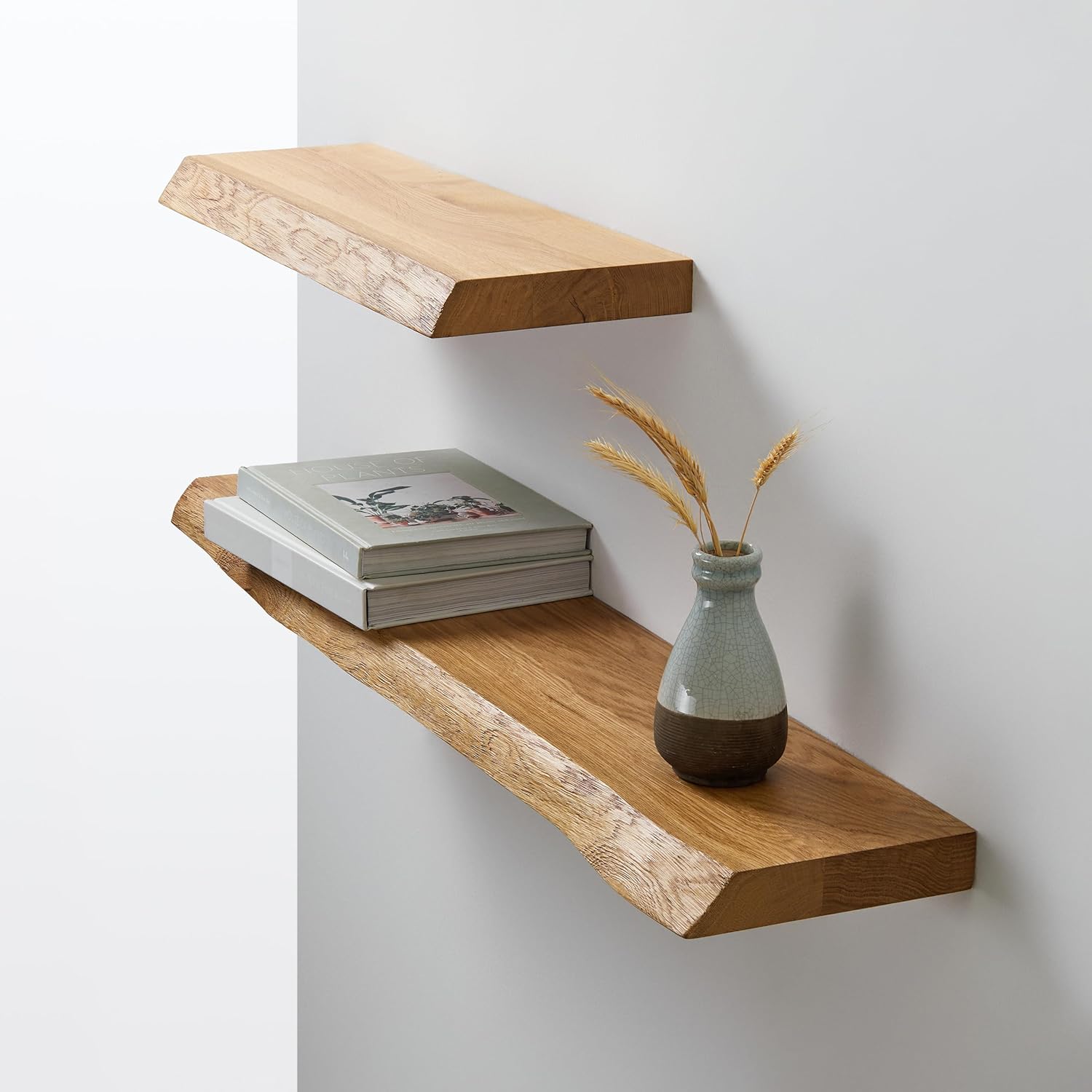 BestLoft Wandregal Board Regal Wand Schweberegal Holzregal Bücherregal Wandregal Holz kleines Regal Küchenregal Wand Shelf Schweberegal Eiche mit Baumkante Naturkante (160cm)