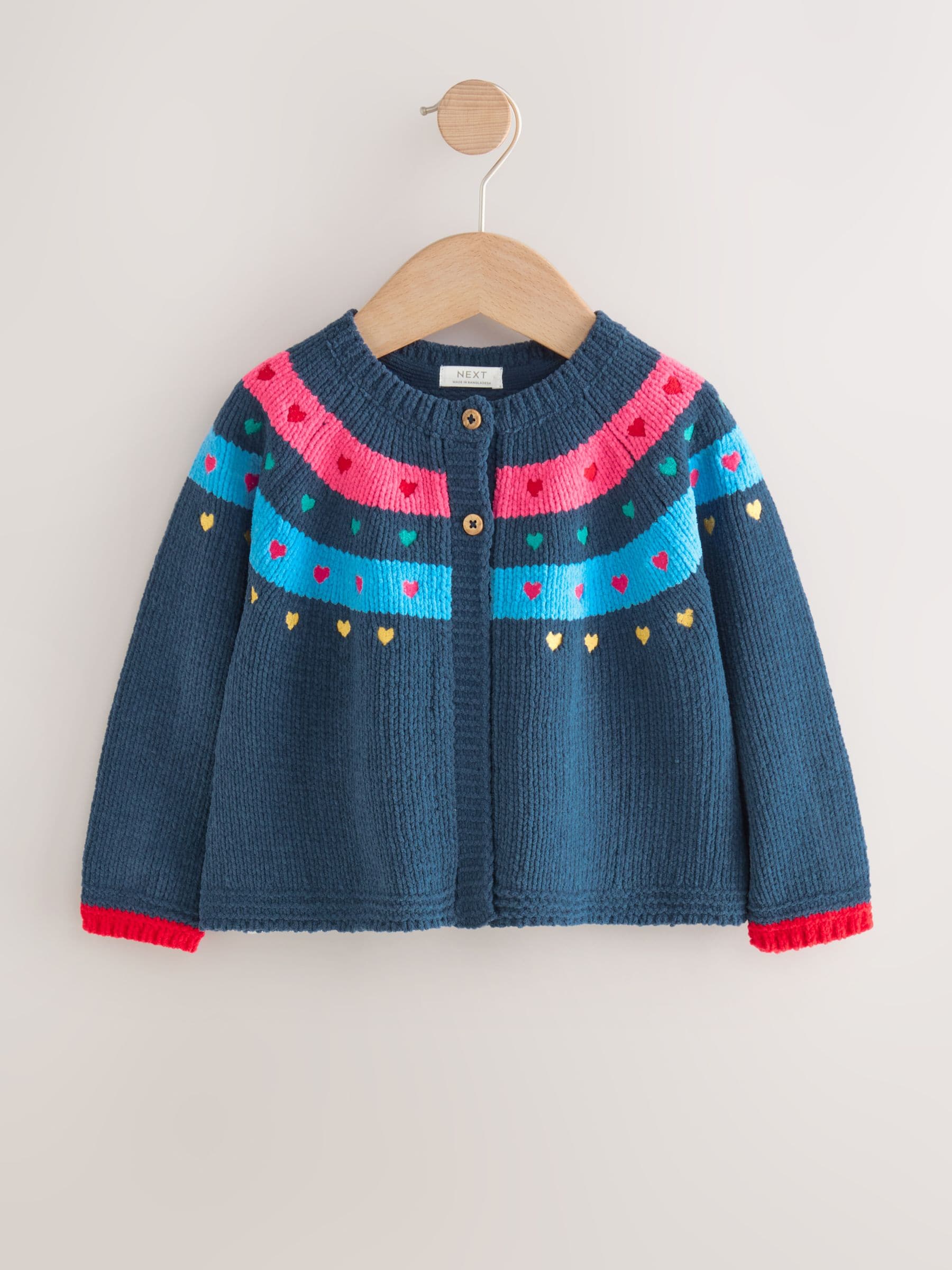 Marineblauw - Gebreid vest met hartjesprint (3mnd -7jr)
