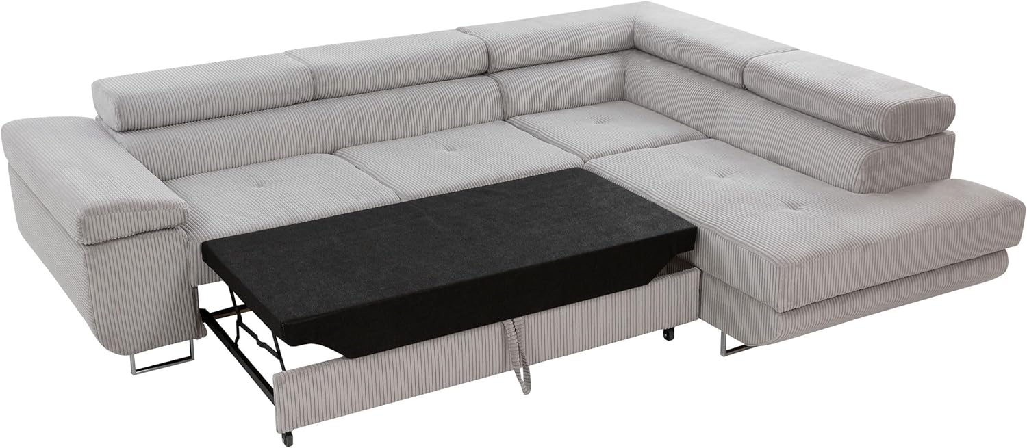 Mirjan24 Ecksofa Torezio Cord mit Bettkasten, Einstellbare Kopfstützen, Sofa mit Schlaffunktion, Eckcouch für Wohnzimmer, L-Form Couch mit Bettfunktion (Poso 110, Seite: Links)