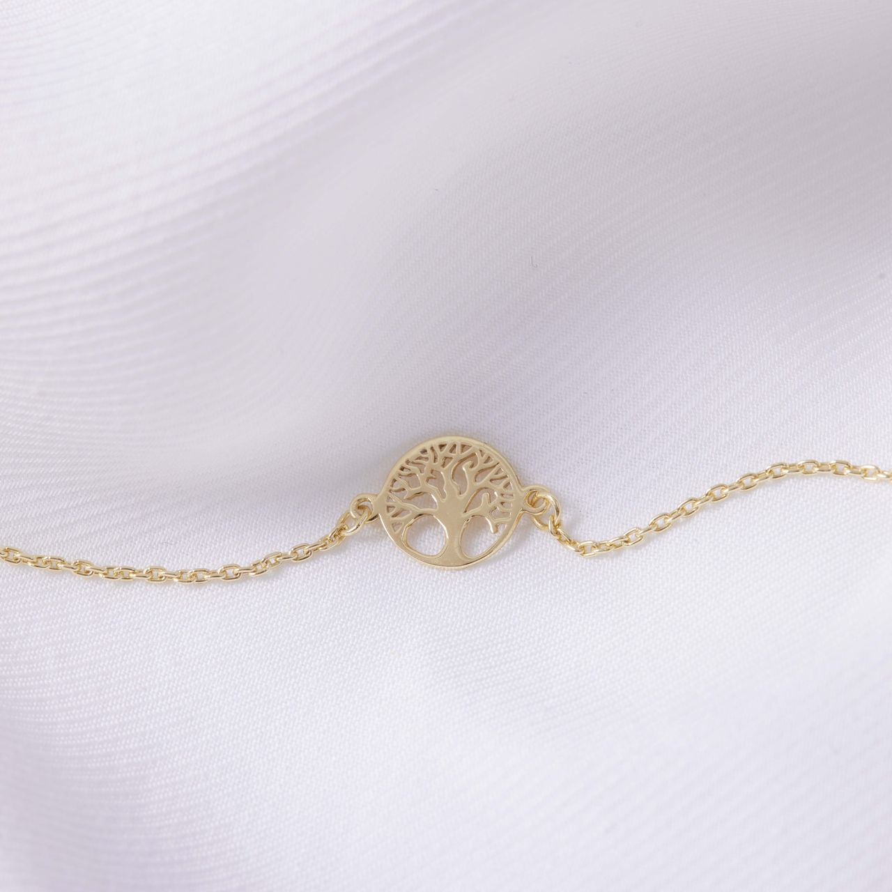 Zilveren goldplated ketting levensboom zirkonia