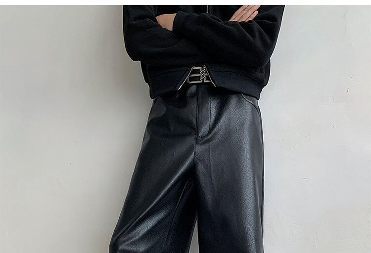 VEAZ - Hoge taille imitatieleren wijde broek