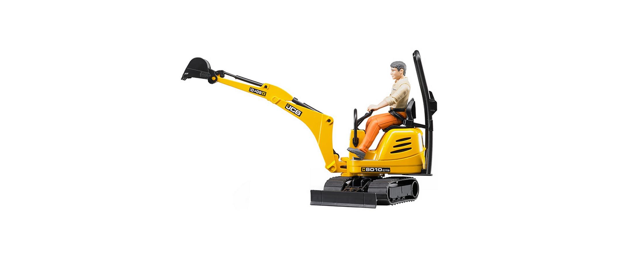 Baustellenfahrzeug JCB Mikrobagger 8010 CTSSpielzeug-Bagger im Massstab 1:16 inklusive Bauarbeiter