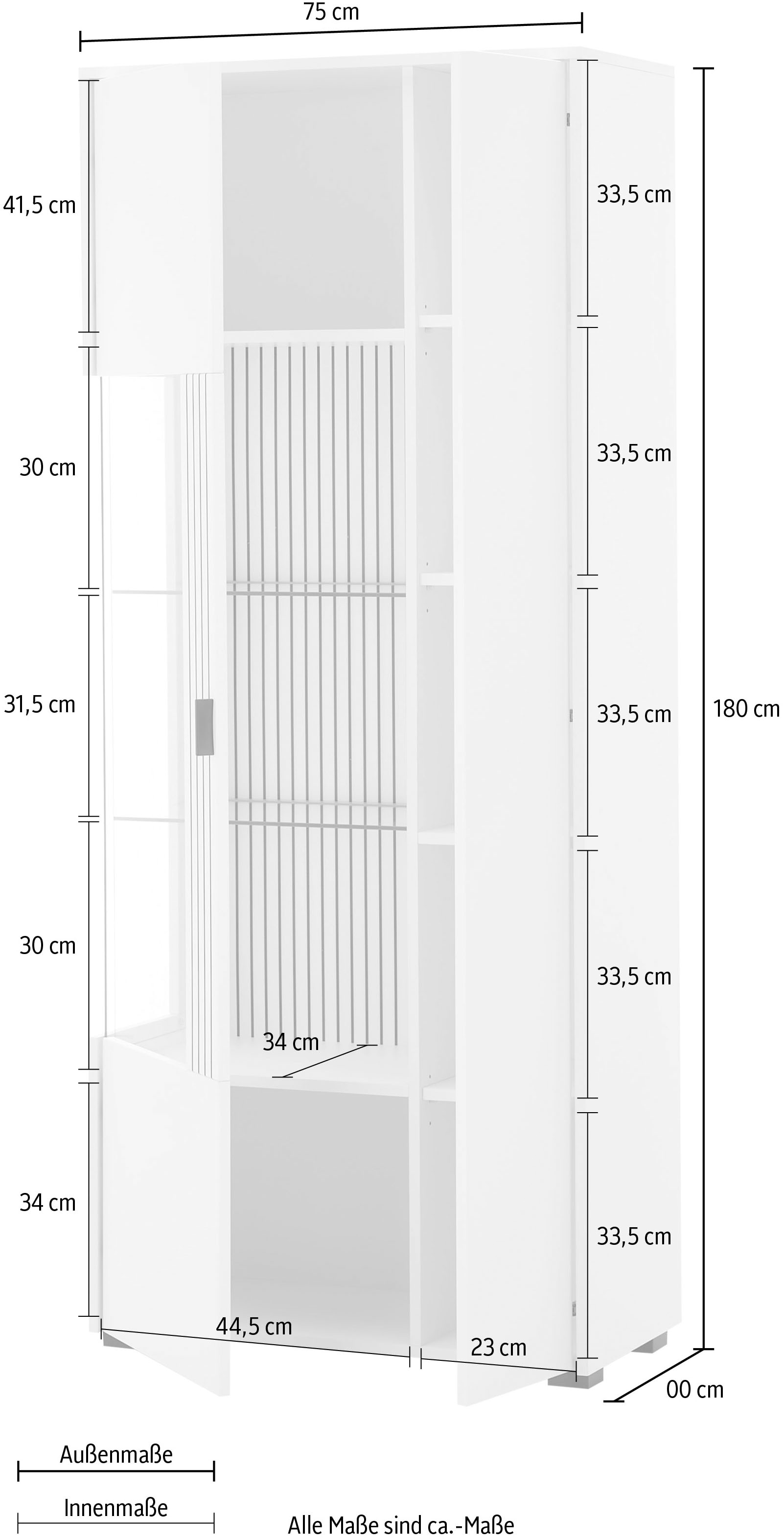 INOSIGN Vitrine »Hudson, Stauraumvitrine« in moderner Trendfarbe, Griffe aus Metall (Schwarz), Höhe 180 cm