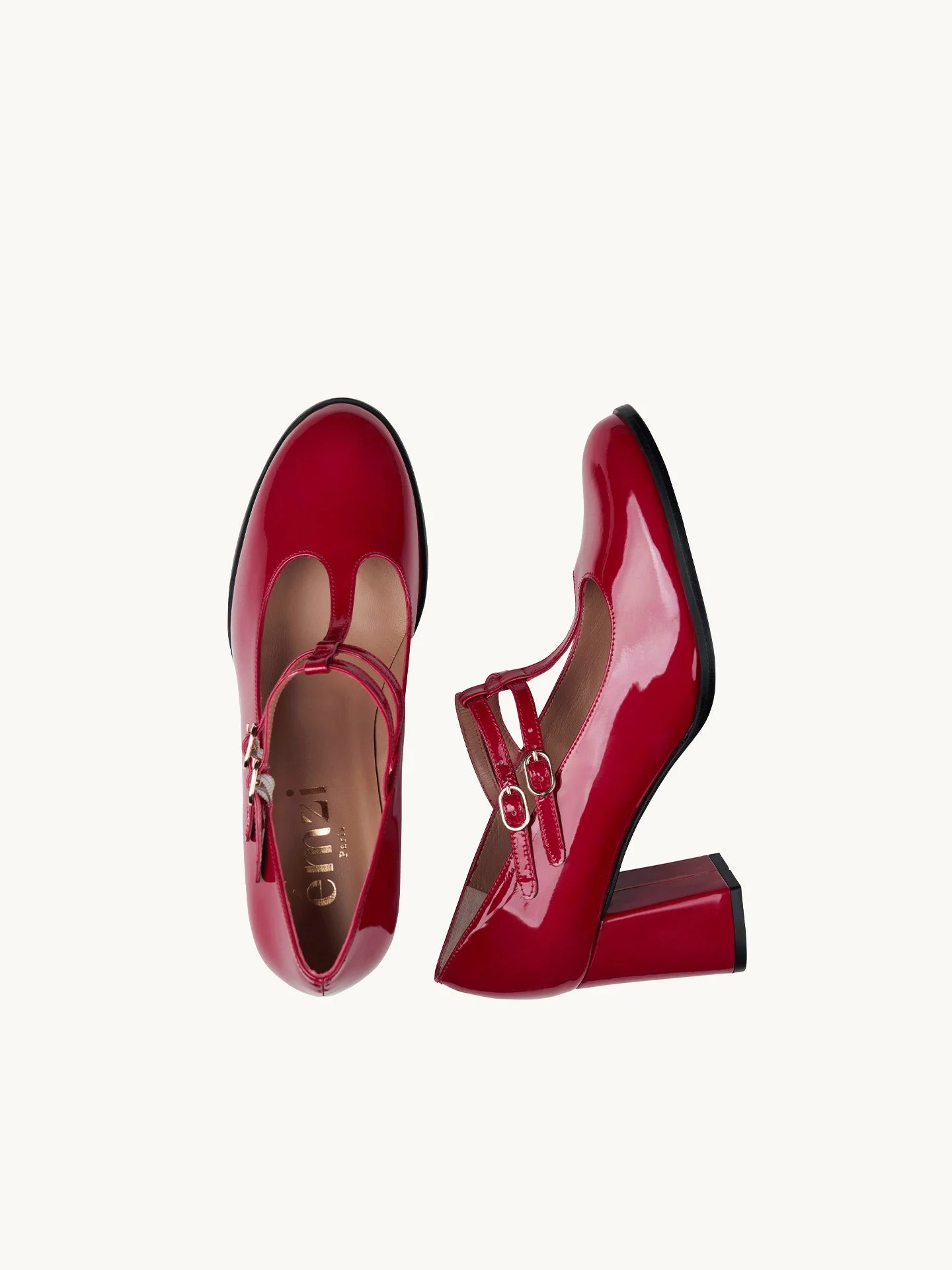 REY RED - Babies salomés à talon en cuir verni | Rouge