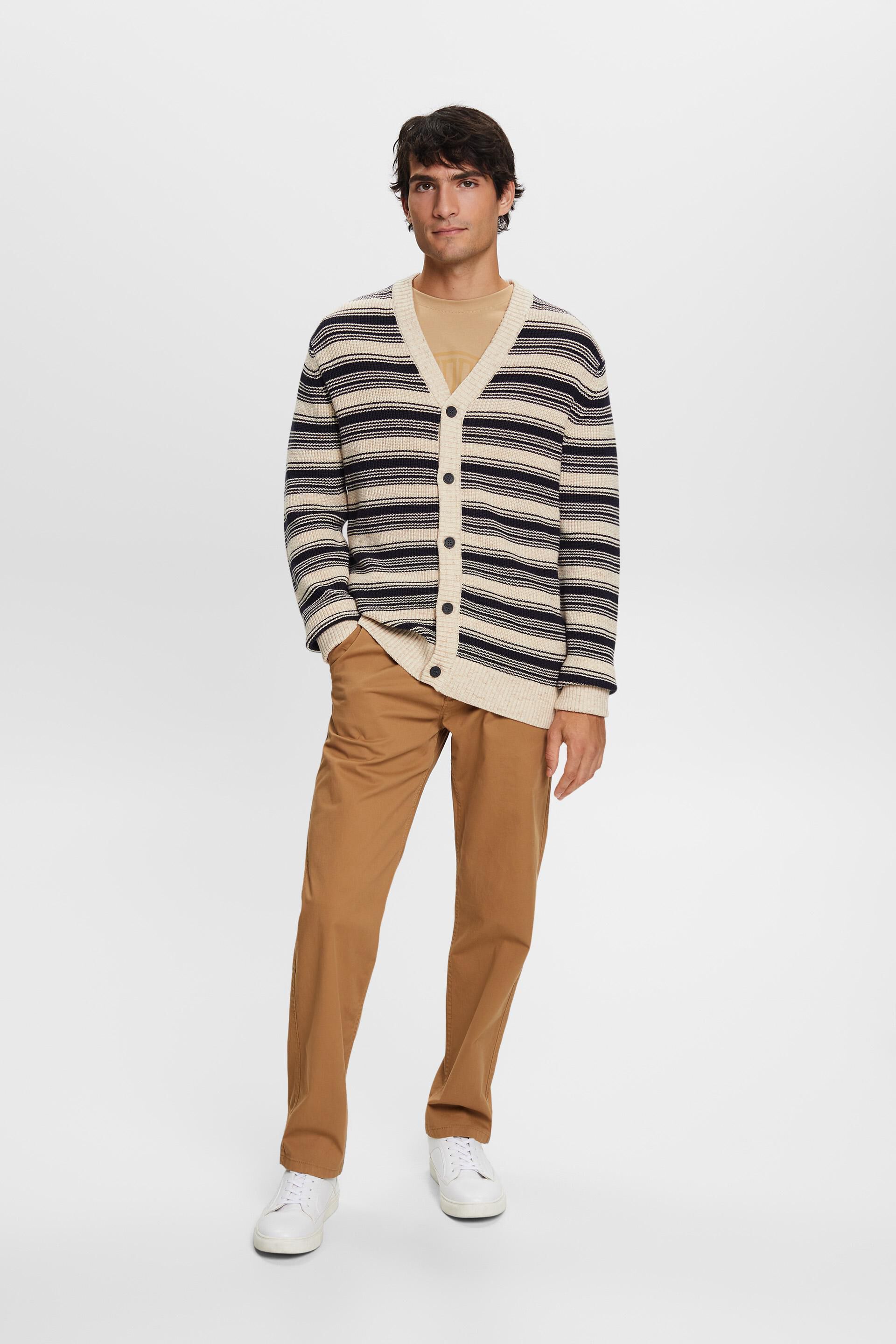 Cardigan rayé à col V, 100 % coton
