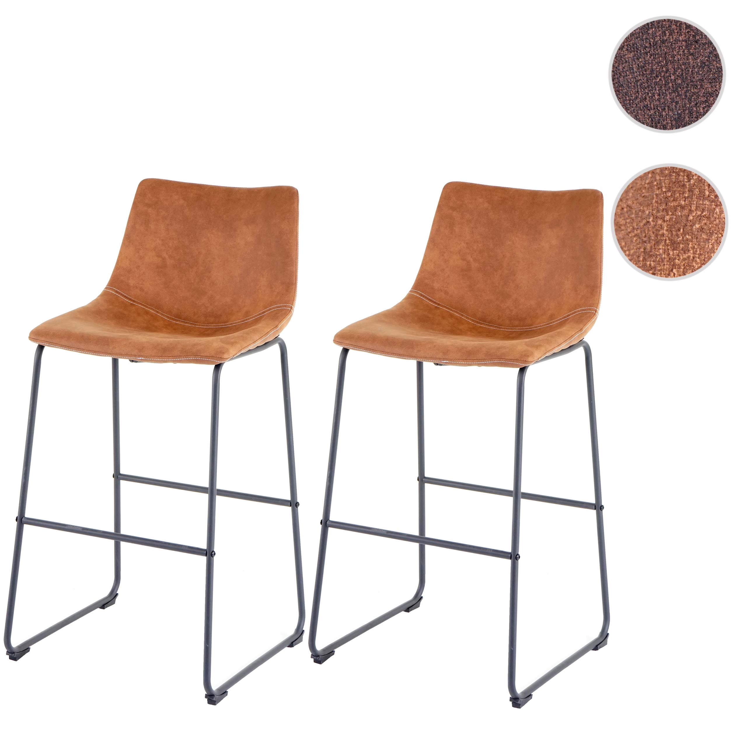 2er-Set Barhocker MCW-D70, Barstuhl Tresenhocker, Stoff/Textil ~ Vintage Wildlederimitat
